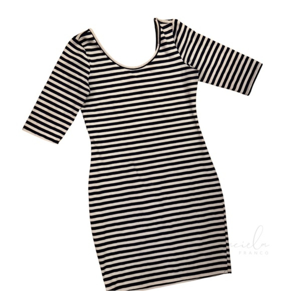 Tobi Black and Cream Striped Compression Dress